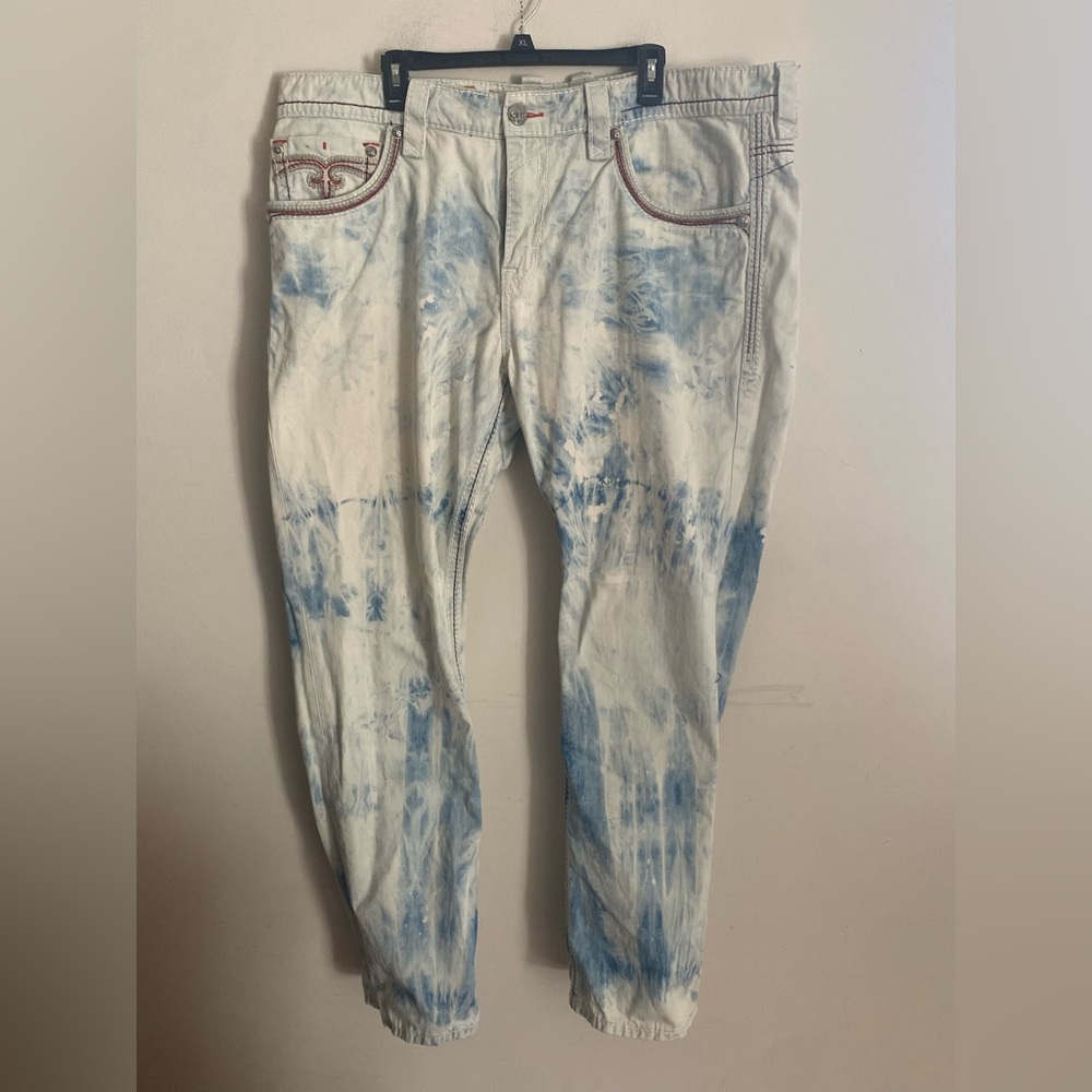Rock Revival Men's Leo Alt Straight Mid-Rise Light Acid Wash Jeans 42x34‎